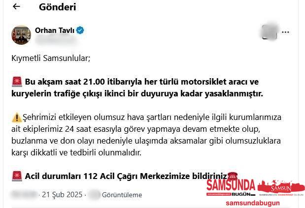 Samsun’da Kurye ve Motosikletlerin Trafiğe Çıkışı Yasaklandı